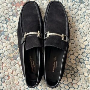 LIKE NEW Ermenegildo Zegna Black Suede Slip On Loafer Dress Shoes Men's Size 11